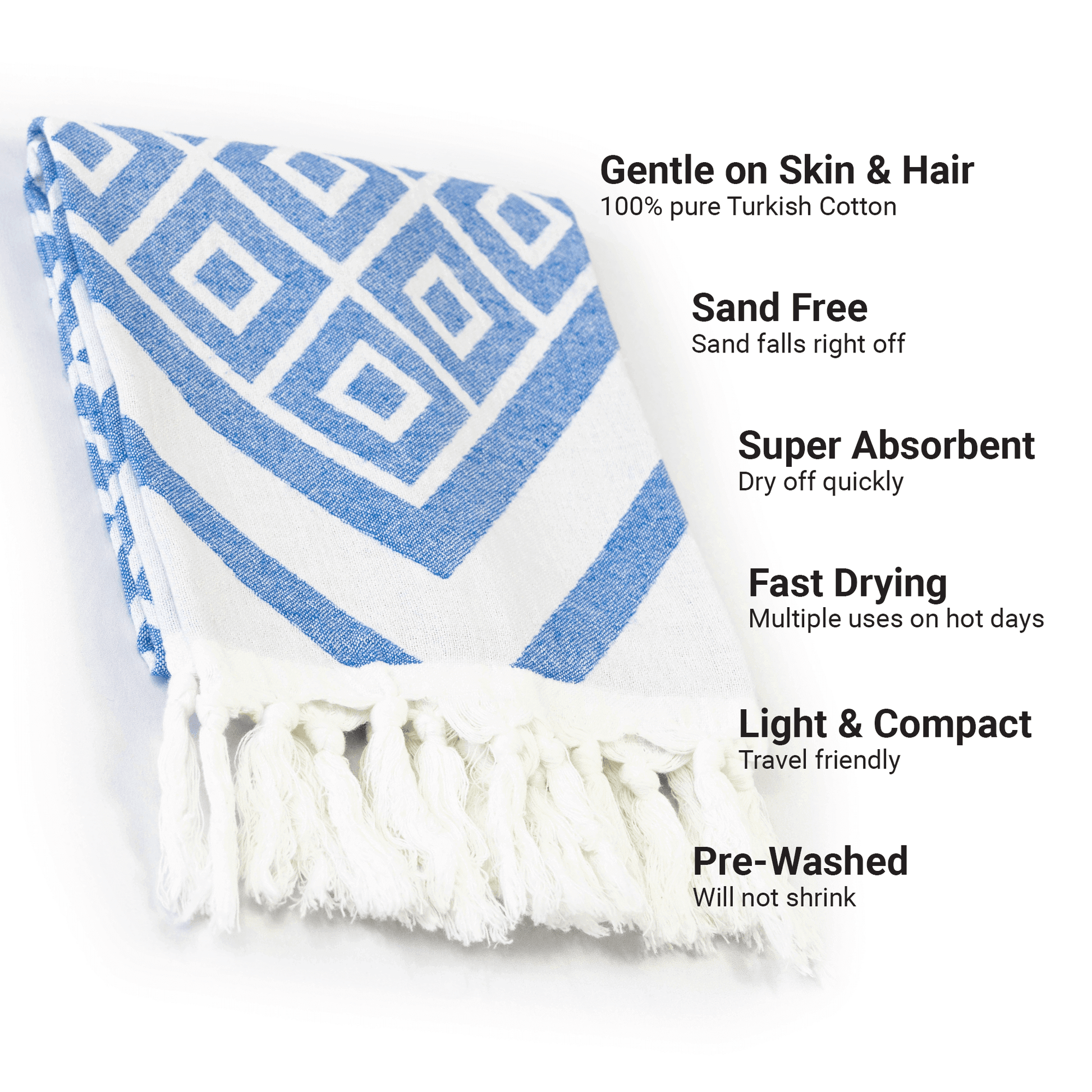 Turkish Towels Canada | Hand Towel | Blue + White - Online Beauty Cart